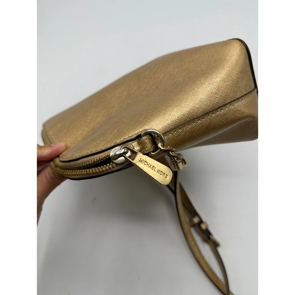 MICHAEL KORS Gold Saffiano Leather Dome Crossbody Bag Chain Strap AS IS